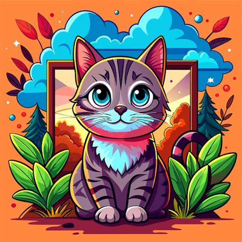 Premium Vector Cute Cats With Frame Banners Hand Drawn Mascot Cartoon