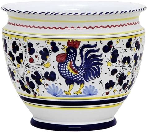 Planter Vase ORVIETO ROOSTER Deruta Majolica Large Blue Ceramic Handmade