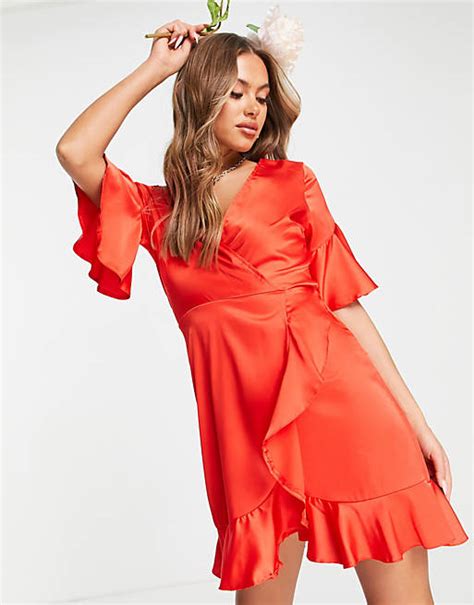 Ax Paris Wedding Guest Satin Ruffle Mini Dress In Red Asos