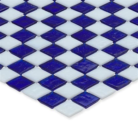 Sapphire And White 1 X 1 Checkerboard Pattern Glass Tile Aquablu Mosaics