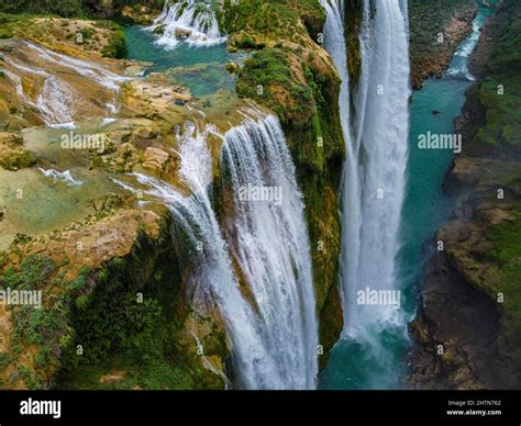 Aerial Of The Tamul Waterfalls Huasteca Potosi San Luis Potosi