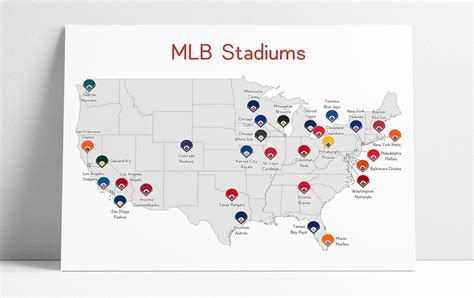 MLB Stadiums Map Print Major League Baseball Stadiums US Map - Etsy