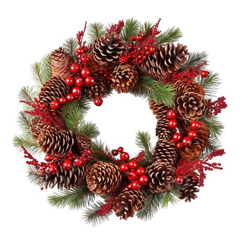 Christmas Wreath Of Fir Branches Cones Acorns And Red Berries Pine