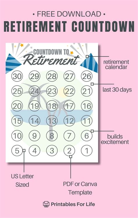 FREE Retirement Countdown Calendar Printable - Printables For Life