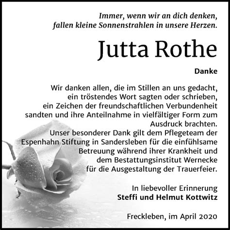 Traueranzeigen Von Jutta Rothe Abschied Nehmen De