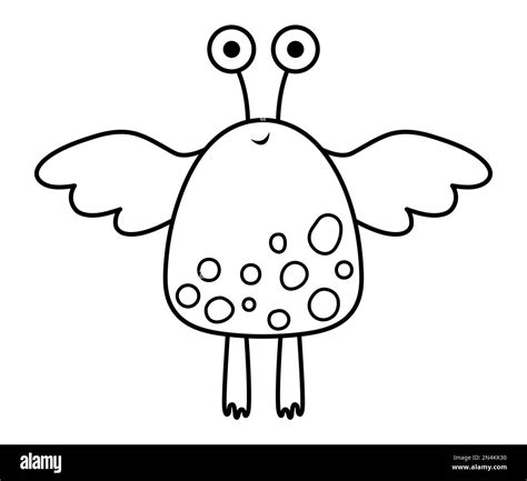 Vector Black And White Alien Illustration For Children Outline