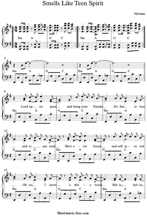 Smells Like Teen Spirit Sheet Music Nirvana - ♪ SHEETMUSIC-FREE.COM