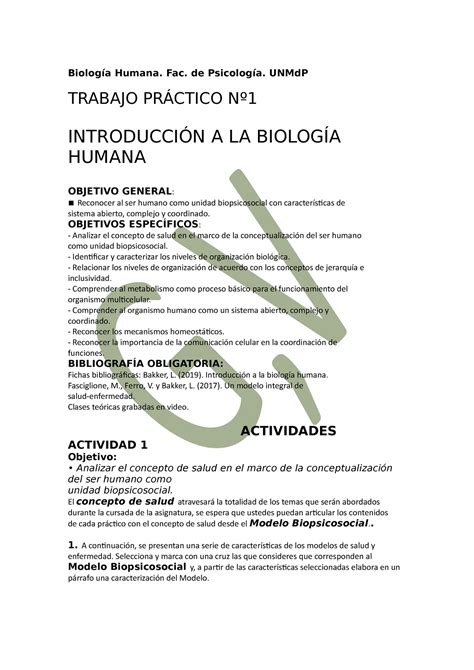 Biología Humana practicos Biología Humana Fac de Psicología UNMdP