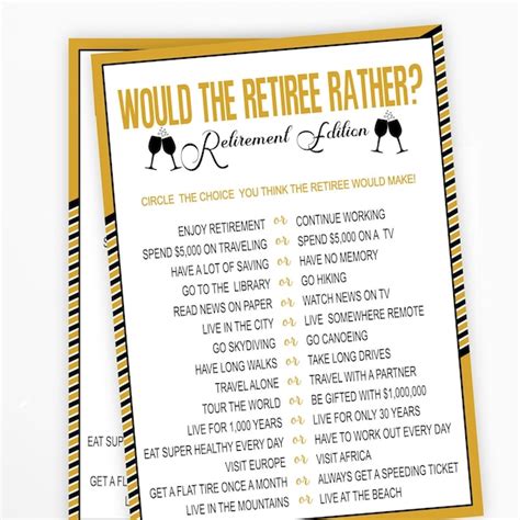 Retirement Would The Retiree Rather Game Printable Retirement Party