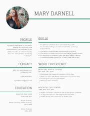 Mint Green Lines Photo Marketing Assistant Modern Resume 2 Pdf MARY