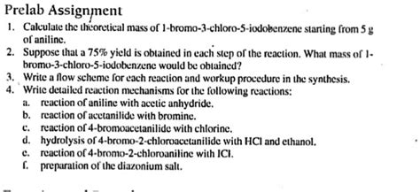 Solved Prelab Assignment Calculale Thc Thcoretical Mass Of Bromo