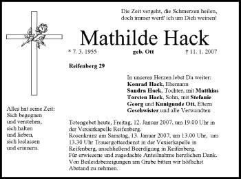 Mathilde Hack Traueranzeige Trauer Infranken De