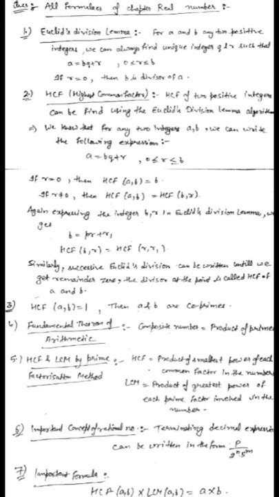 Ncert Class 10th Maths Chapter 1 Important Formula Youtube