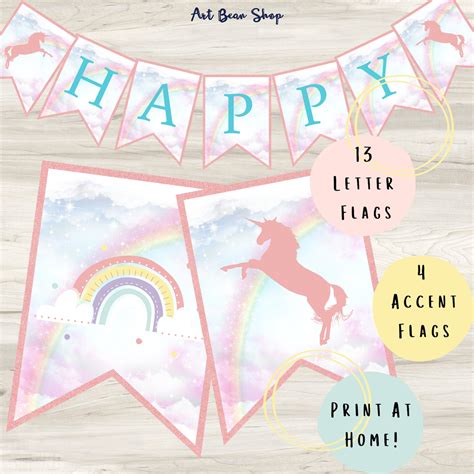 Unicorn Happy Birthday Banner Instant Download Printable Diy