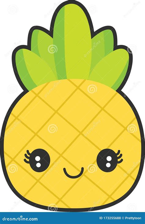 Cute Happy Vector Kawaii Pineapple Design Stock Vector Illustration