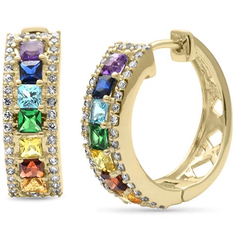 181ct 14k Yellow Gold Diamond Multi Color Hoop Earrings Luxe Gemmes