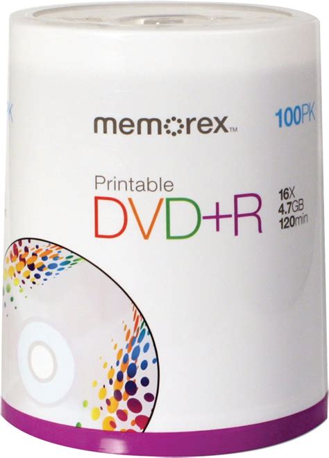 Memorex DVD R 16x 4 7GB 100 Pack Spindle Printable Memorex Amazon Ca