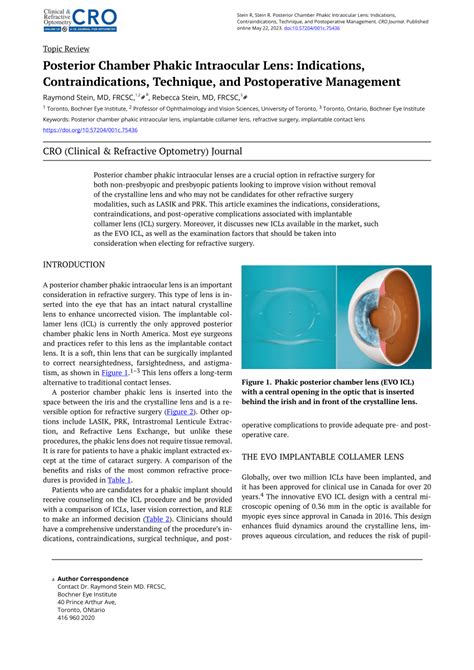 PDF Posterior Chamber Phakic Intraocular Lens Indications