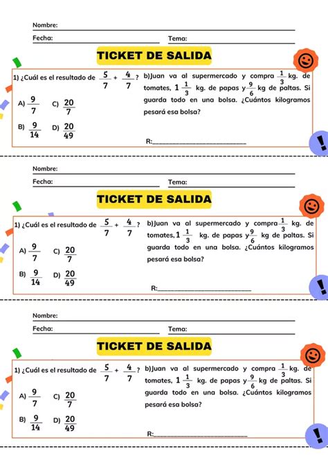 Ticket De Salida Adici N De Fracciones Profe Social