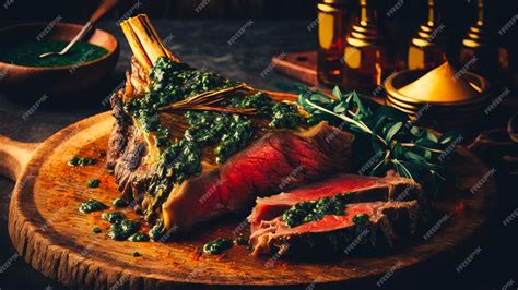 Premium Photo Tomahawk Steak With Chimichurri Sauce