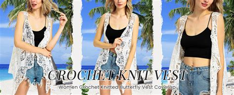 Puwei Womens Open Front Crochet Bohemian Hippie Butterfly Vest