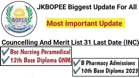 JKBOPEE Bsc Nursing Councelling B Pharma 12th 10th Base Diploma