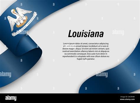 Waving Ribbon Or Banner With Flag Of Louisiana State Of Usa Template