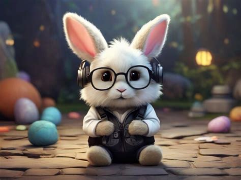 Premium Photo A Cartoon Baby Rabbit Wearing A Leather Jacket