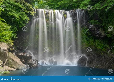 Cheonjeyeon Waterfall on Jeju Island, South Korea Stock Image - Image ...