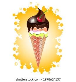 Ice Cream Cone Cherry Vector Illustration Stock Vector (Royalty Free ...