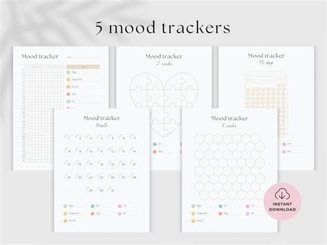 Mood Tracker Emotions Tracker Printable Cbt Worksheets Self Etsy Singapore