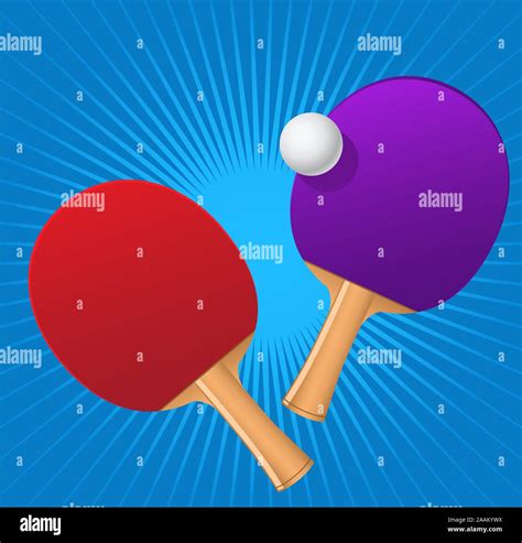 Ping Pong Red And Blue Rackets With Game Ball Vector Illustration Stock