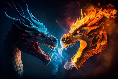 Fire And Ice Dragons Fighting