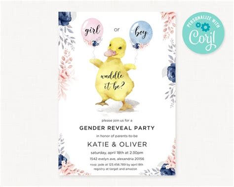 Waddle It Be Gender Reveal Invitation Duck Invitation Etsy