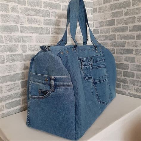 Extra Large Travel Denim Bag Overnight Patchwork Tote Denim Bag Unisex Bag Denim Handbags