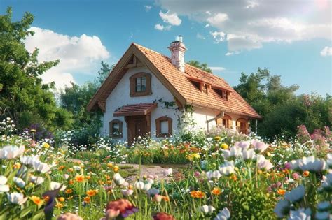 Premium Photo Charming Country Cottage Nestled Among Flowers Oct