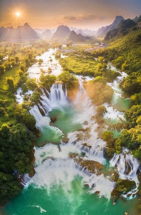 Sunset on Bản Giốc Waterfall | Beautiful vietnam, Largest waterfall ...