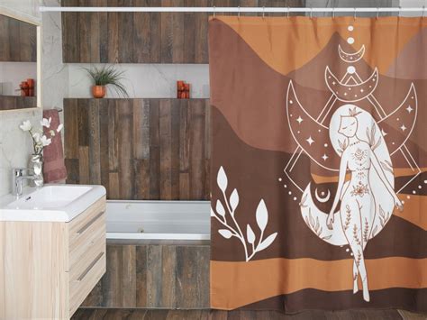 Boho Naked Moon Goddess Earth Tones Shower Curtain Boho Shower Curtain