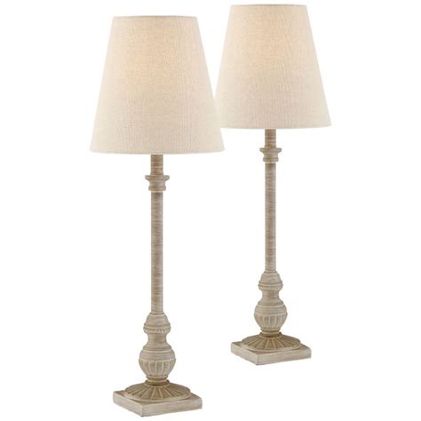 Regency Hill Traditional Buffet Table Lamps 24 High Set Of 2 Whitewashed Beige Tapered Shade