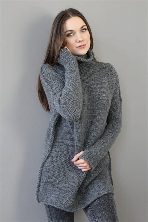 Grey Alpaca Oversized Slouchy Loose Woman Knit Sweater Chunky Knit