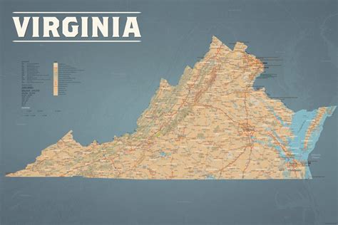 Virginia State Wall Map // Decorative Poster - Etsy