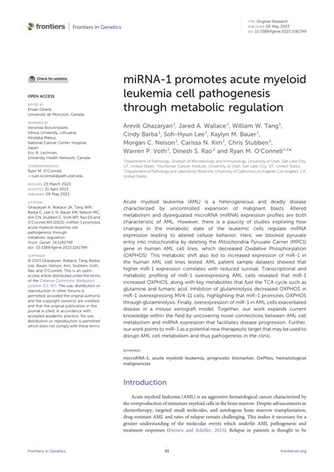 Pdf Mirna Promotes Acute Myeloid Leukemia Cell Pathogenesis Through