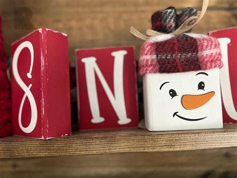 Rustic Snowman Block Set Wood Snowman Blocks SNOW Wood Blocks Farmhouse