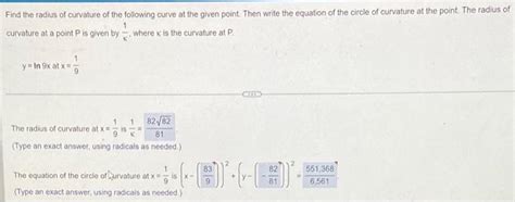 Solved Find The Radius Of Curvature Of The Following Curve Chegg