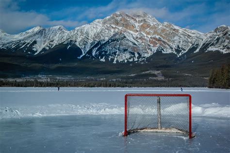 A Picture Of A Hockey Net In The Middle Of Pyramid Lake Jasper With