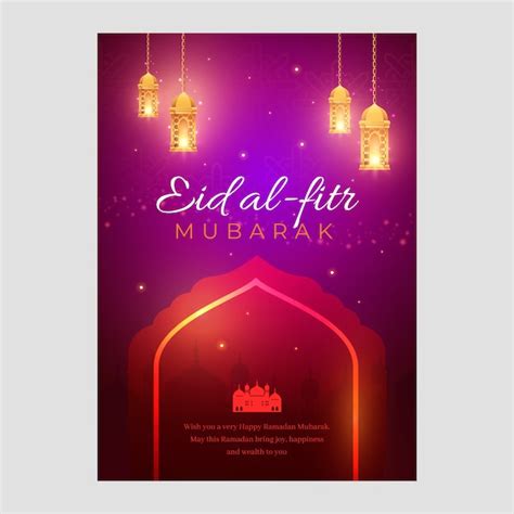 Free Vector Realistic Eid Al Fitr Greeting Card Template With Lanterns