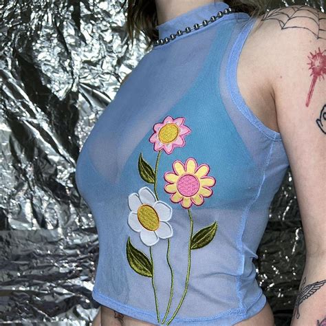 Dollskill Sheer Top With Embroidered Flowers Never Depop