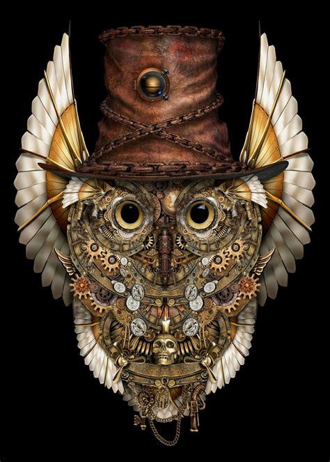 Steampunk Owl Poster By Riza Peker Displate Steampunk Owls Owl