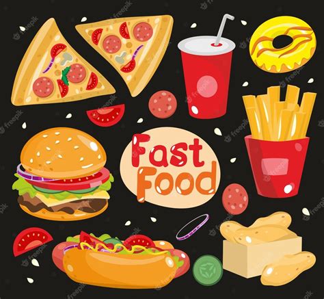 Premium Vector Fast Food Set Hamburger Hot Dog Pizza Donut Cola