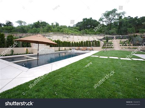 Pool Waterfall Luxury Backyard New Landscaping Stock Photo 13543075 ...